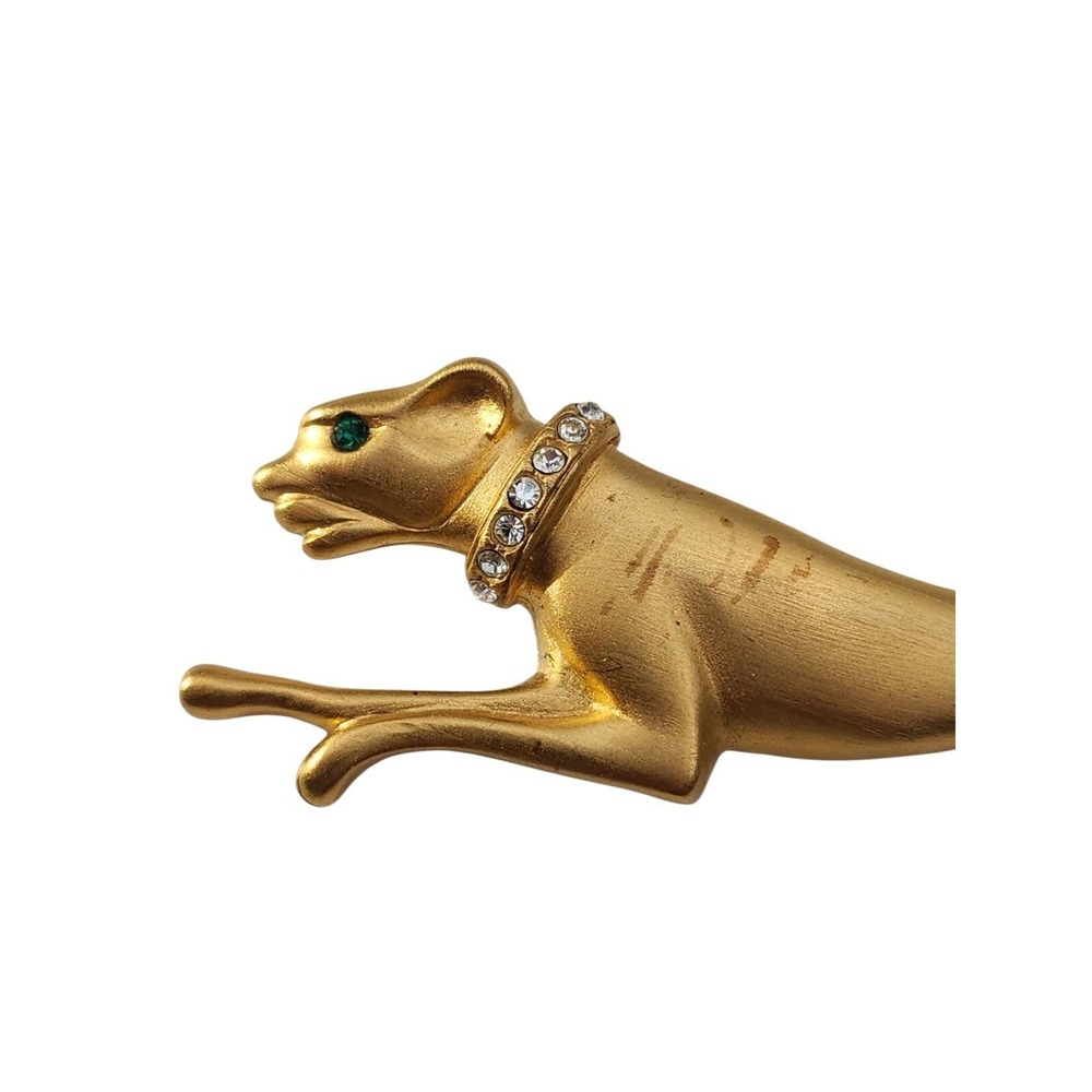 Vintage Signed Jackie‎ Collins Leaping Panther Gold Tone Rhinestone Brooch Pin - Picture 3 of 6